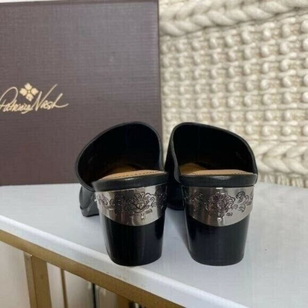 Patricia Nash Black Michaela Slip on Mules Leather Block Heel Size 6 - Picture 8 of 9